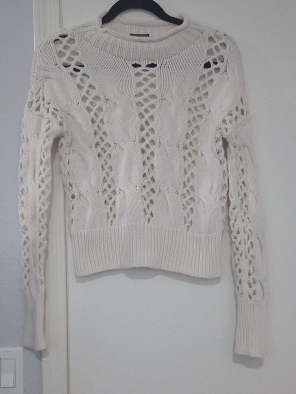 Express Openwork Cable Crewneck Sweater - White Size M